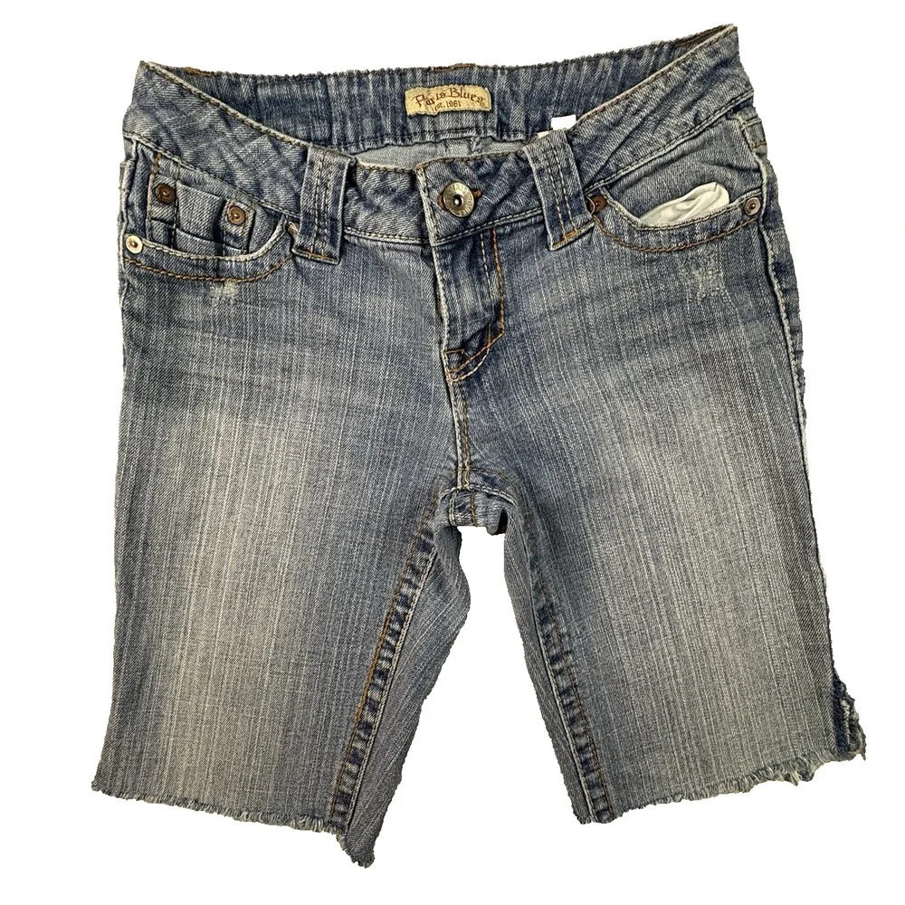 Paris Blues Juniors 5 (29x10) Blue Denim Jean Shorts Cutoff Stretch Y2K SEE DESC